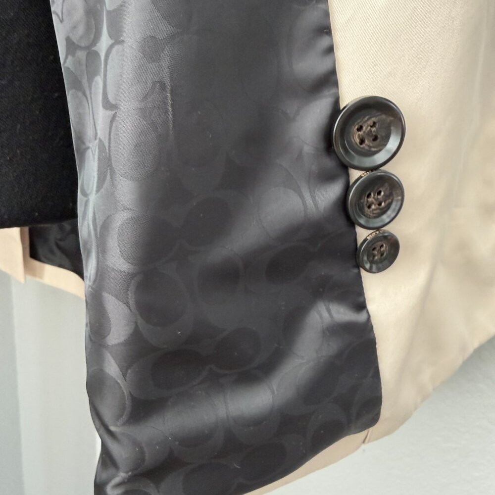 COACH Short Double Breasted Beige Belted Trench Coat Jacket Large - Picture 14 of 16
